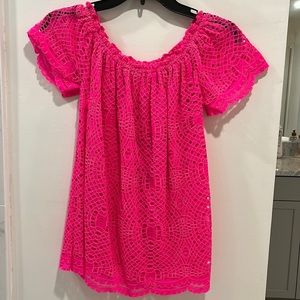 Lilly Pulitzer off-the-shoulder hot pink eyelet top